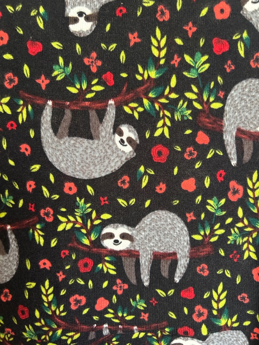 Womens Black Sloth Print Swing Dress - Playful Floral Accent